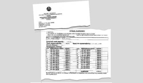 Ο λογαριασμός που εξέδωσε το λογιστήριο του νοσοκομείου με τις μηνιαίες δόσεις των 500 ευρώ μέχρι τις 7 Μαρτίου του 2016 